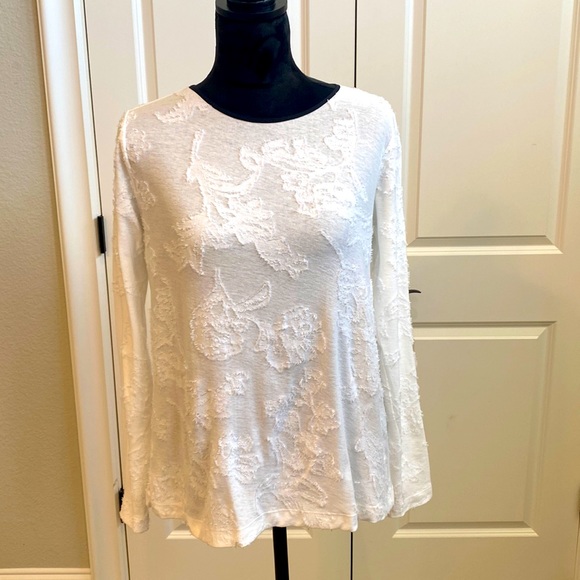 LOFT Tops - Loft Long Sleeves Floral Lace Blouse with Key hole and Black Tie in the Back